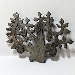 Metzke Vintage Pewter Lemon Tree Brooch Pin Signed Jewelry 2" Wide Nature Citrus